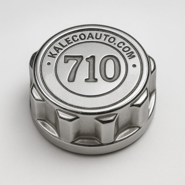 A chrome oil cap labeled "710"