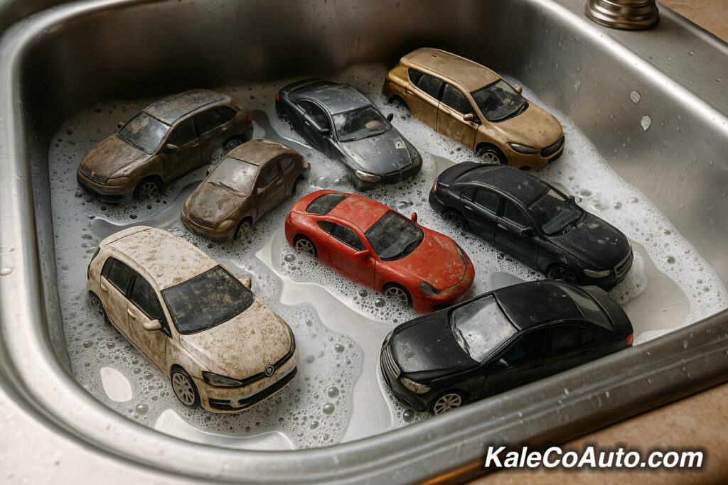 cars in a sink, soapy